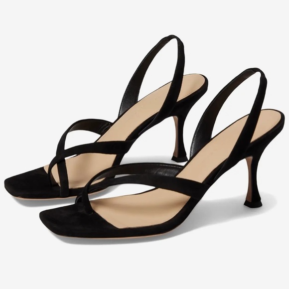 Veronica Beard black Suede Merrit Square Toe Slingback Sandals Kitten Heel 7.5 - Picture 1 of 5
